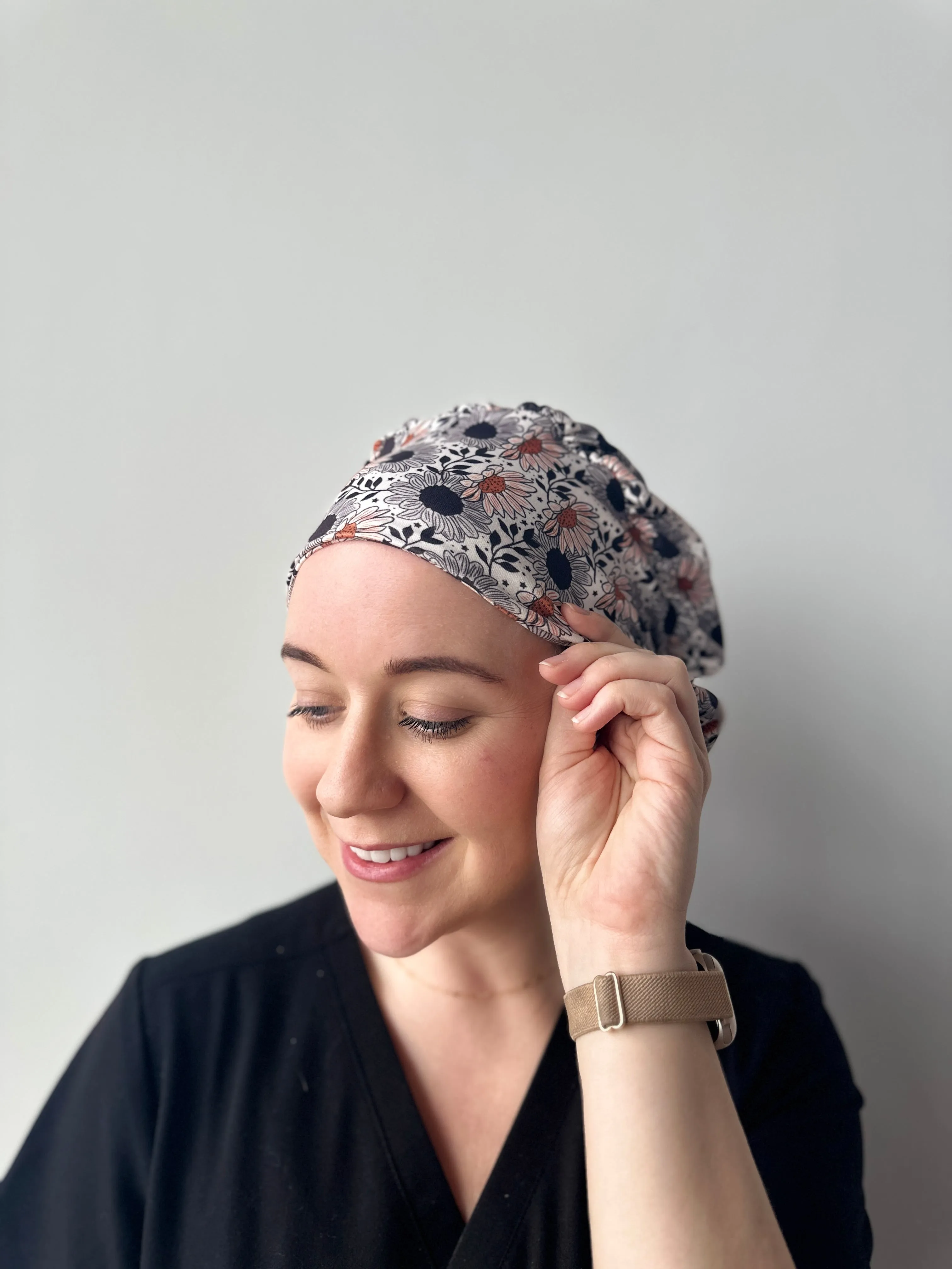 Scrub Hat - Black Sunflowers