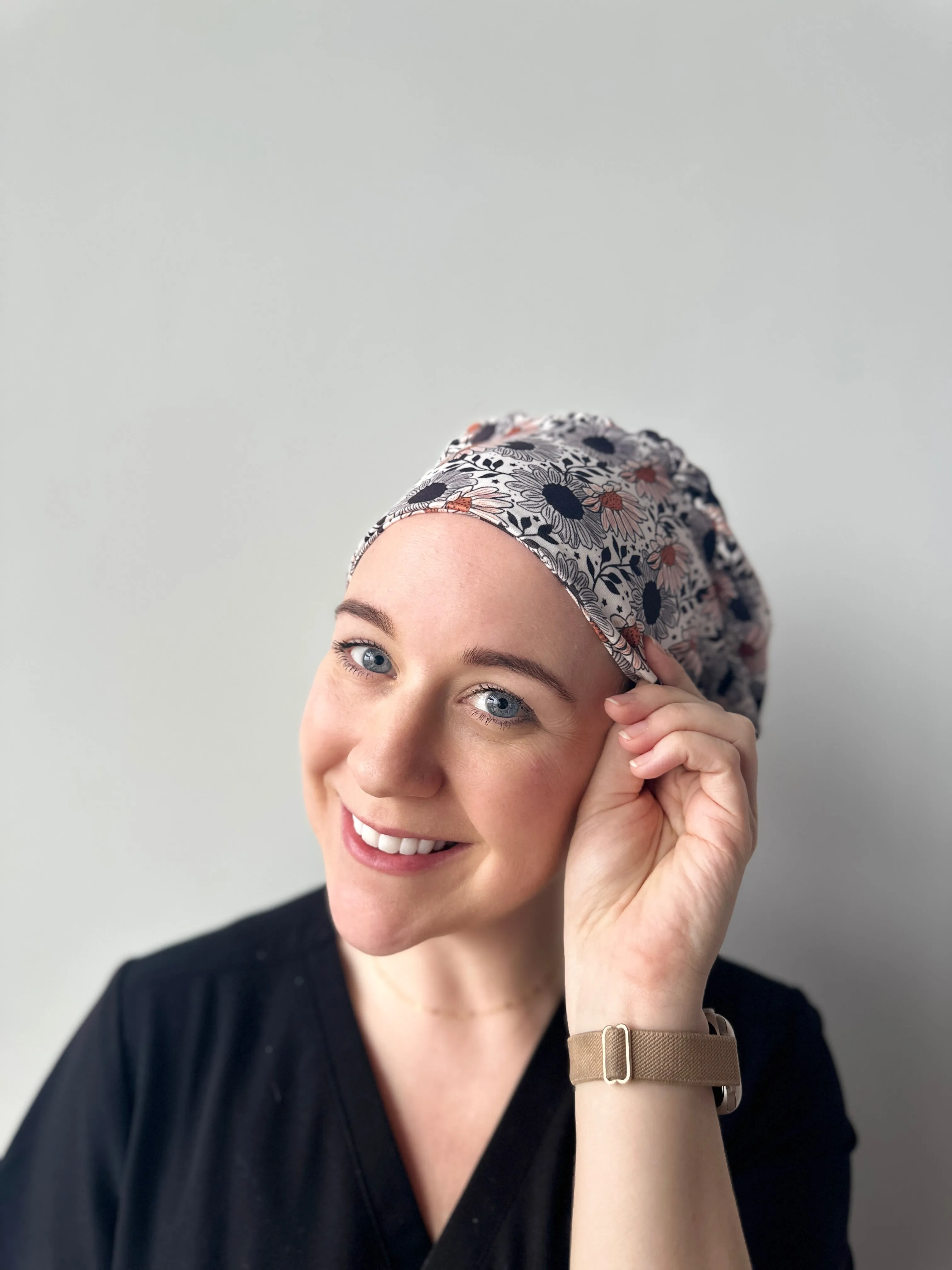 Scrub Hat - Black Sunflowers