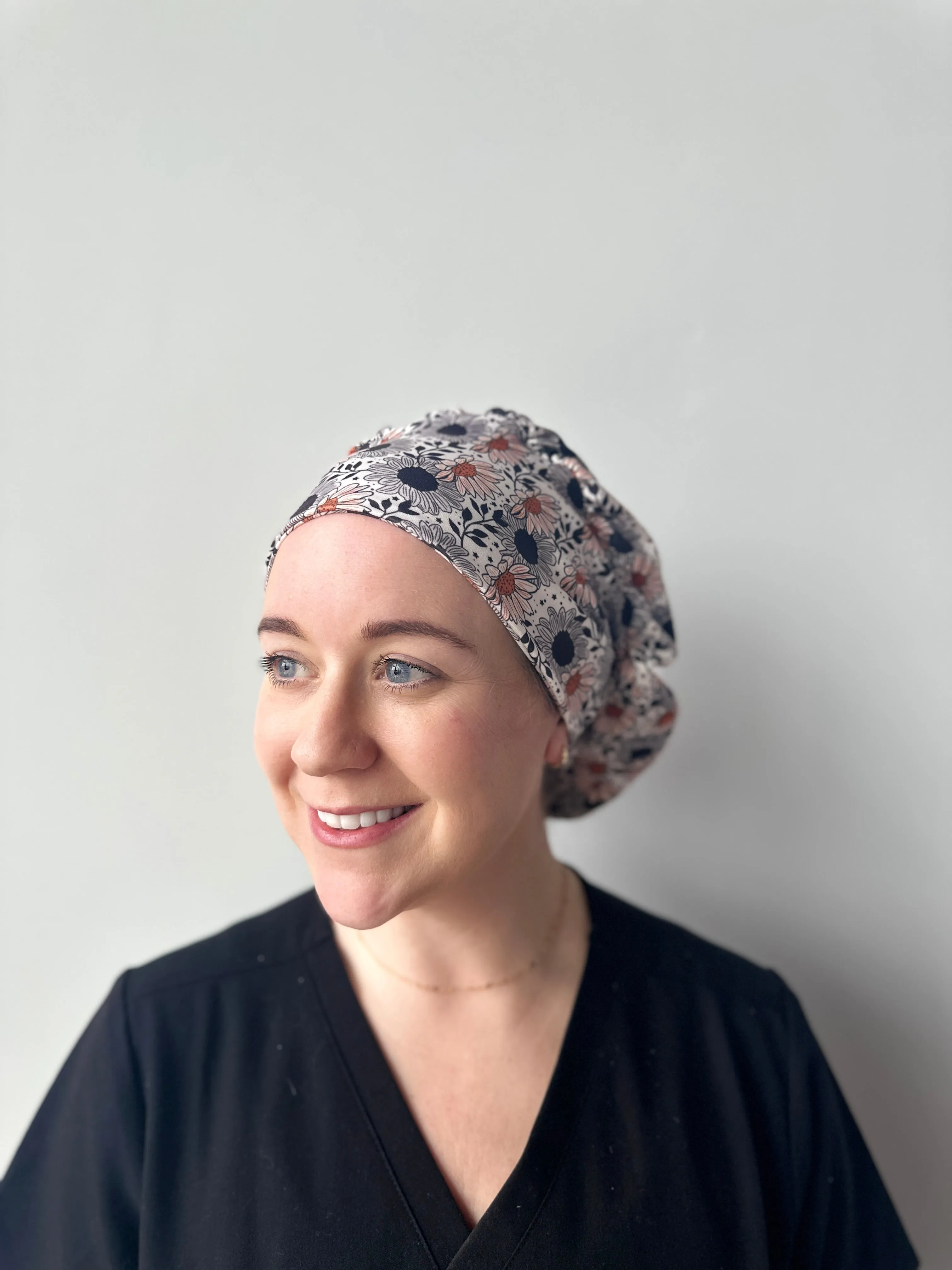 Scrub Hat - Black Sunflowers
