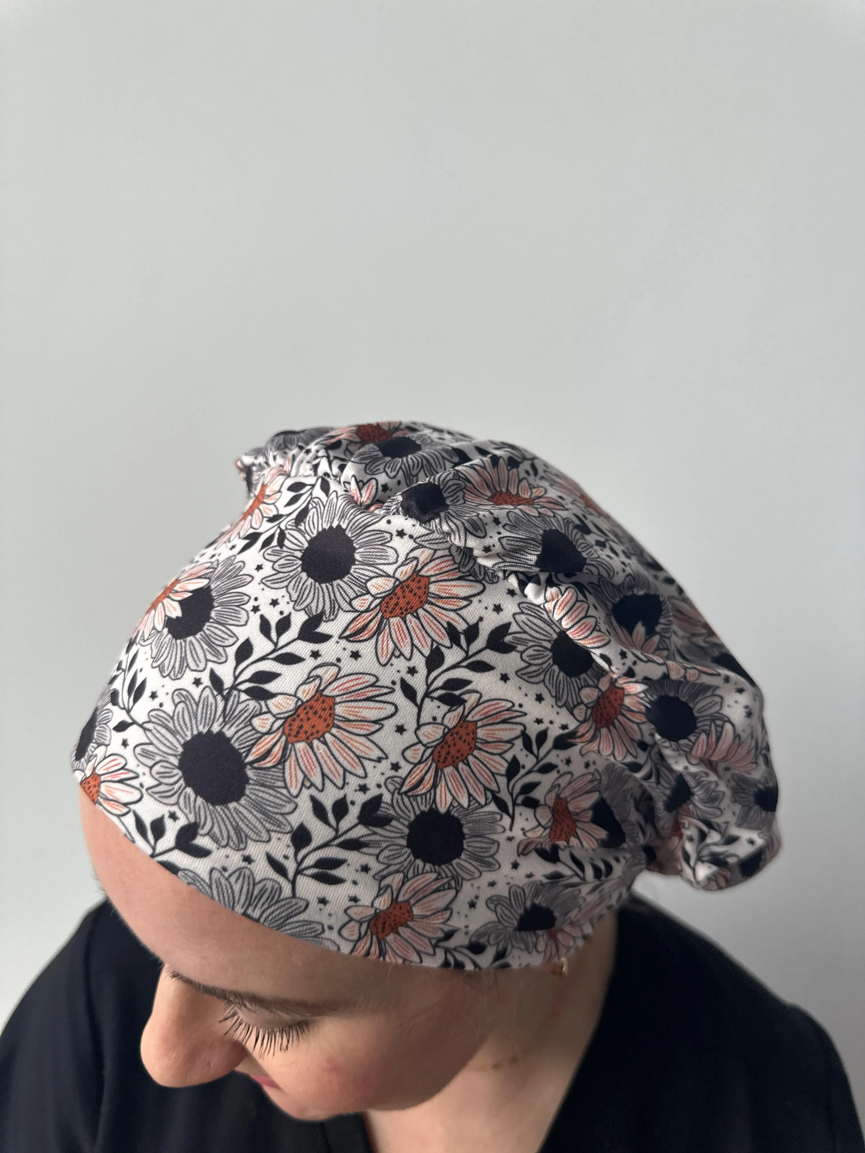 Scrub Hat - Black Sunflowers