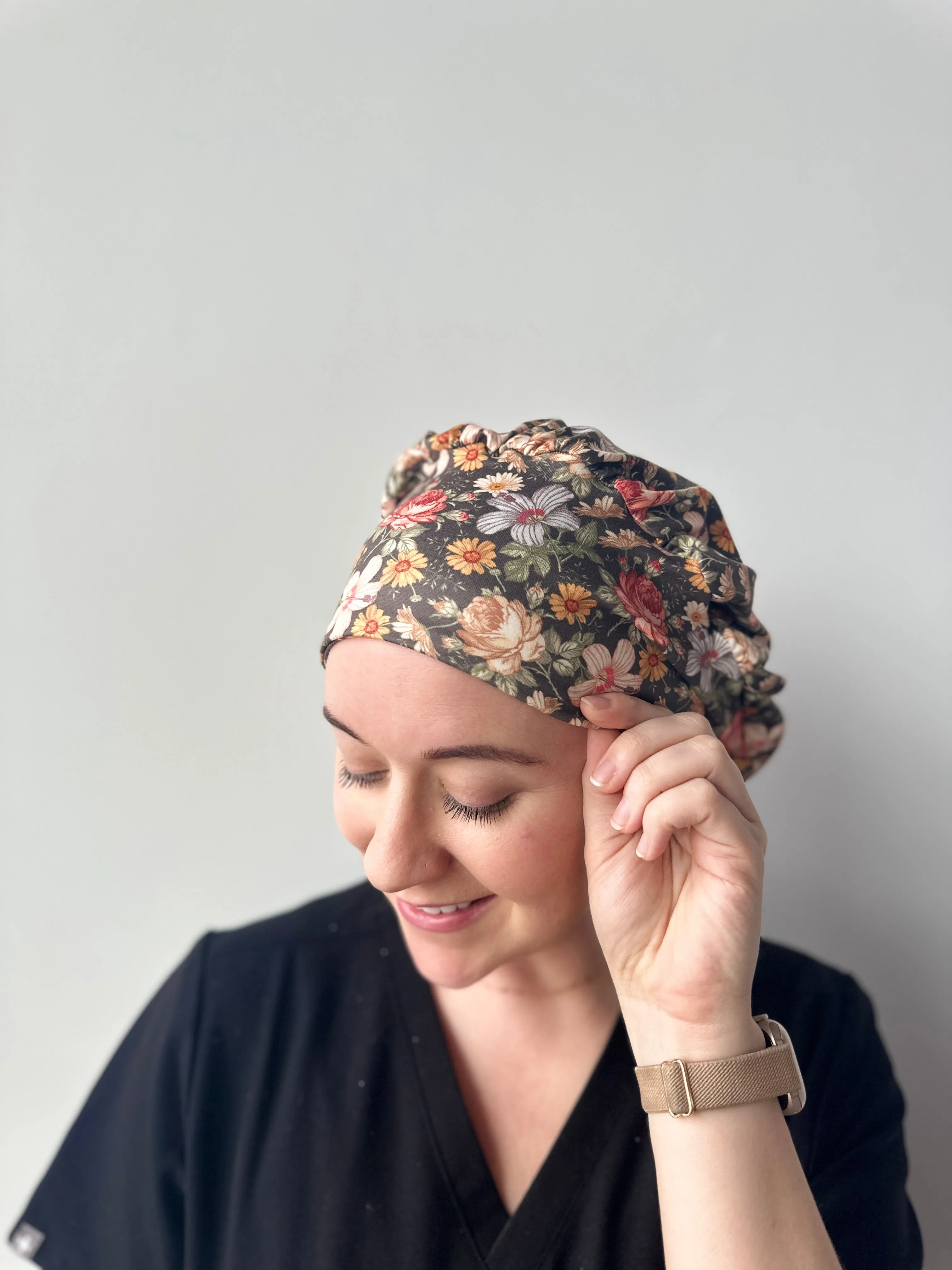 Scrub Hat - Dark Vintage Floral