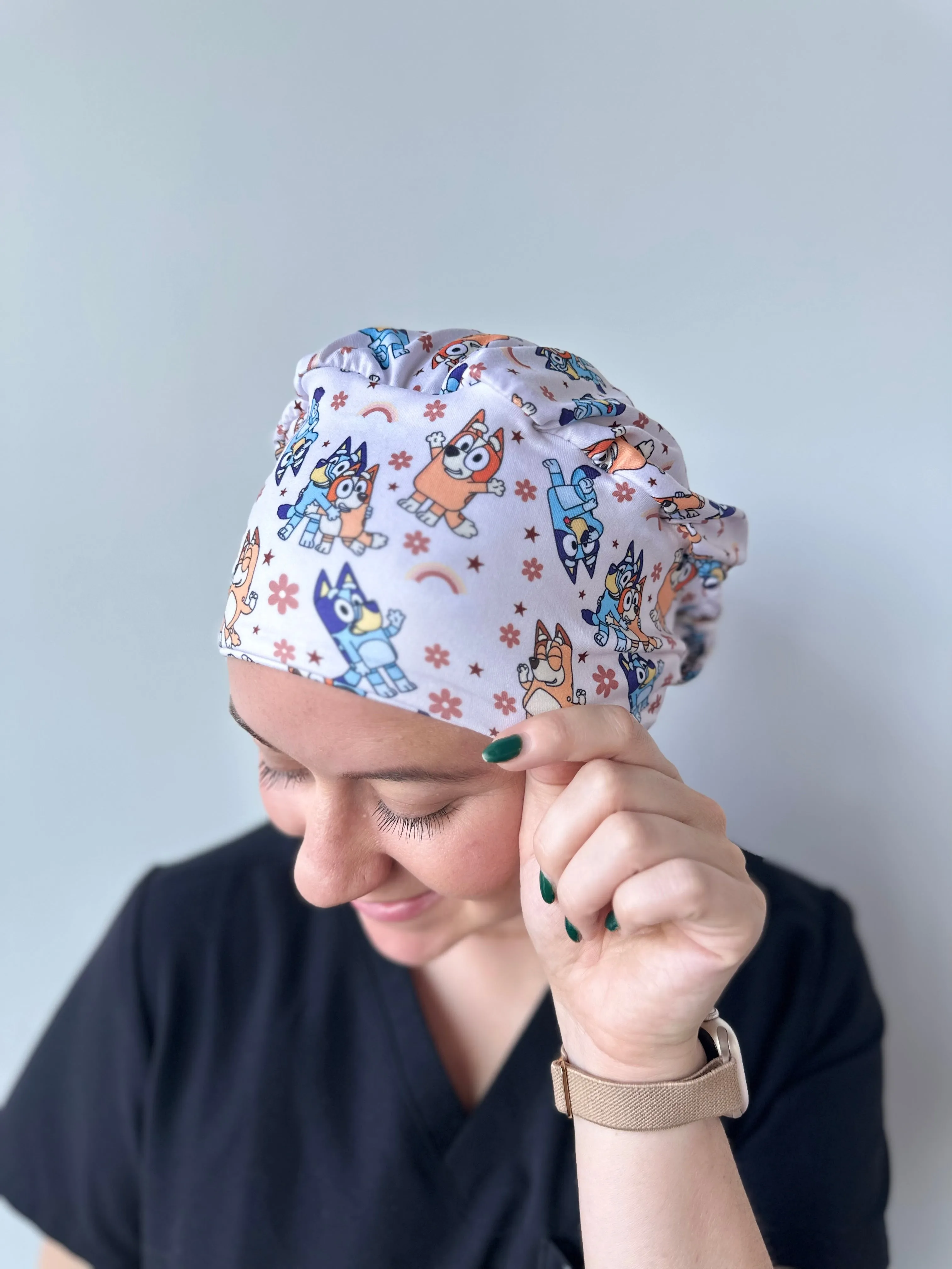 Scrub Hat - Neutral Blue Dog