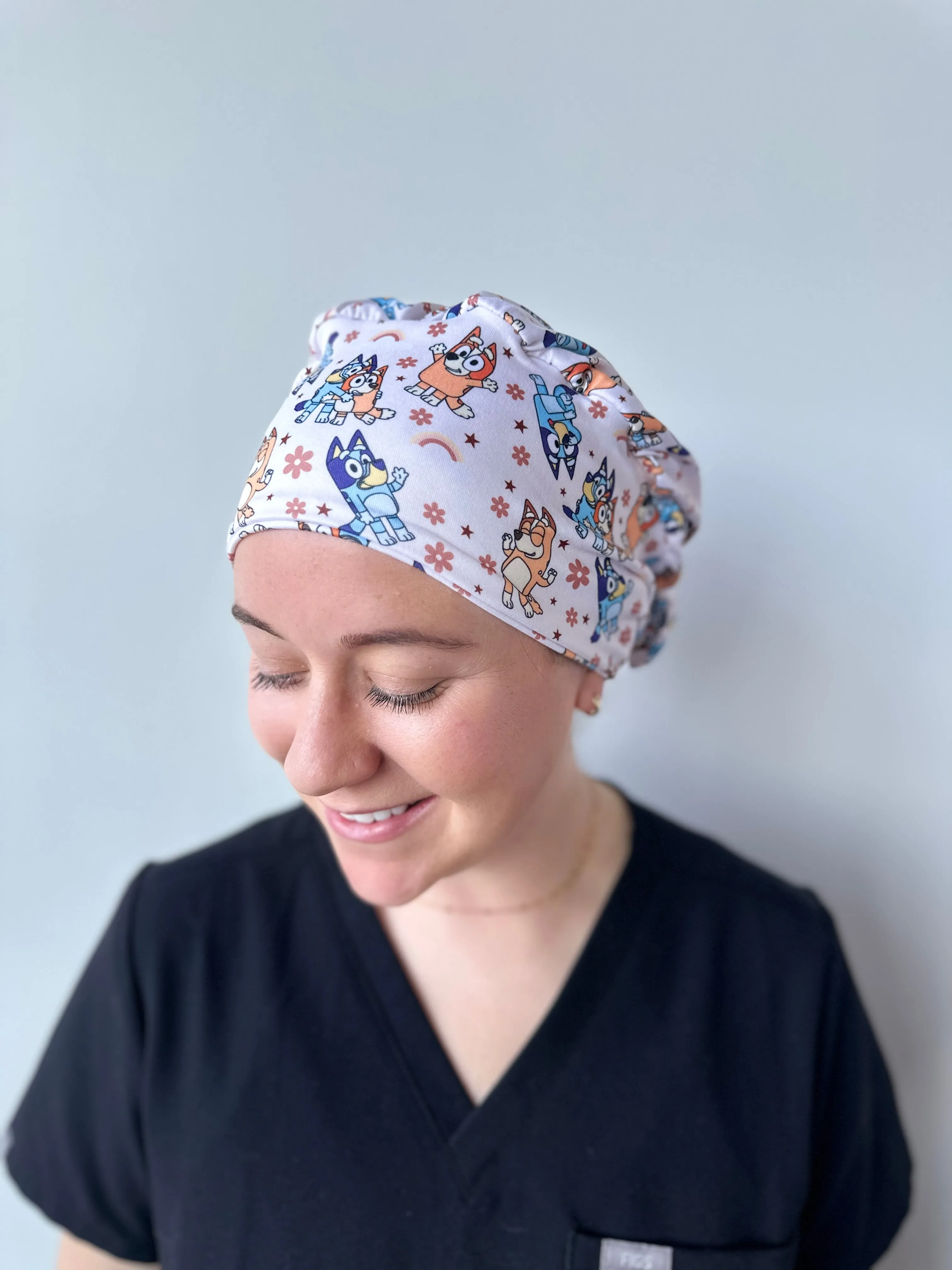 Scrub Hat - Neutral Blue Dog