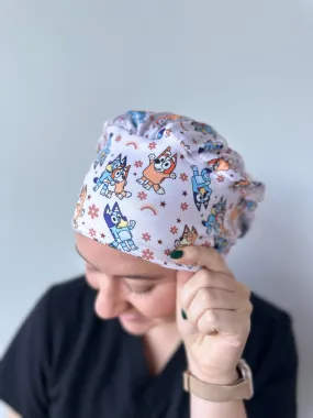 Scrub Hat - Neutral Blue Dog