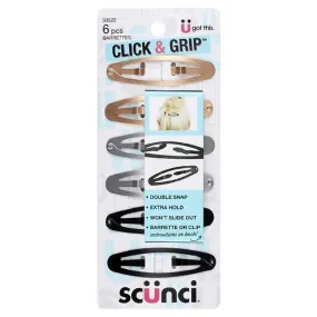 SCUNCI - Click and Grip Double Snap Barrettes Multicolor - 6 Count