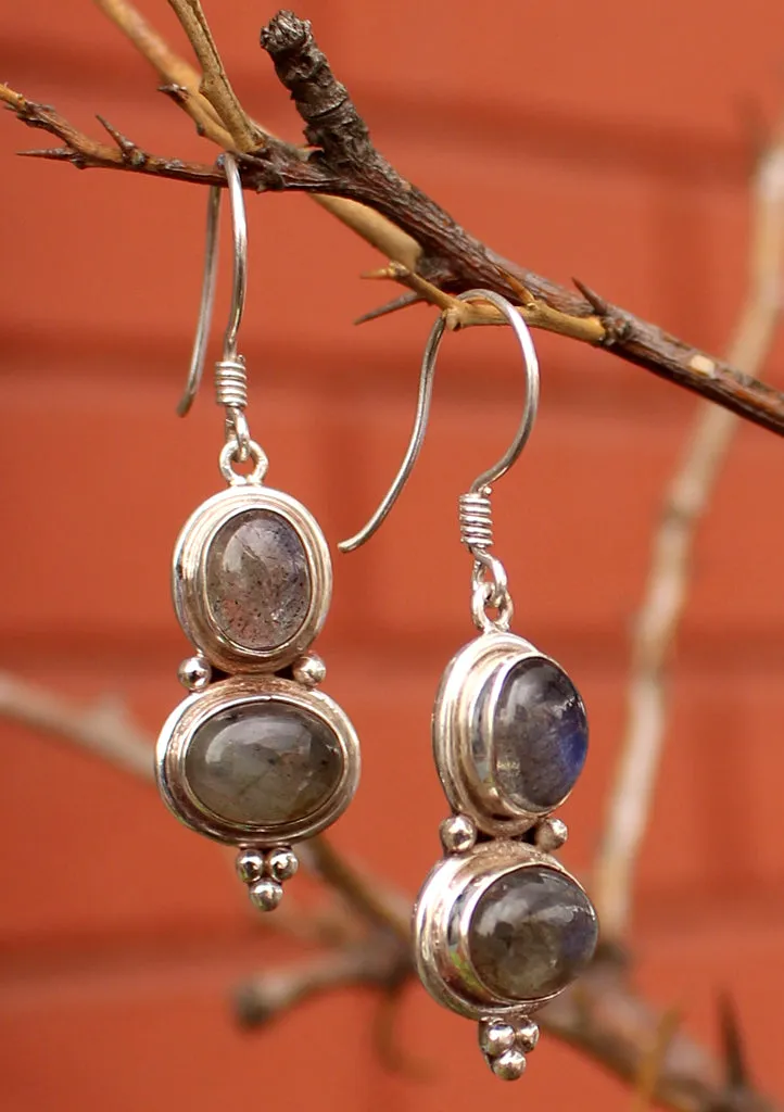 Shinning Labradorite Silver Sterling Double Drop Earrings