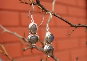 Shinning Labradorite Silver Sterling Double Drop Earrings