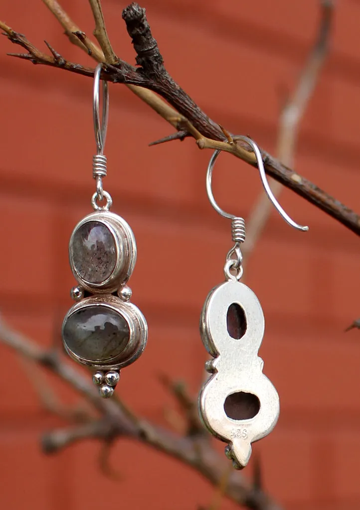 Shinning Labradorite Silver Sterling Double Drop Earrings
