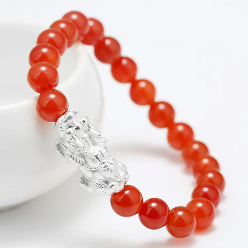 Silver Agate Pixiu Couple Bracelet