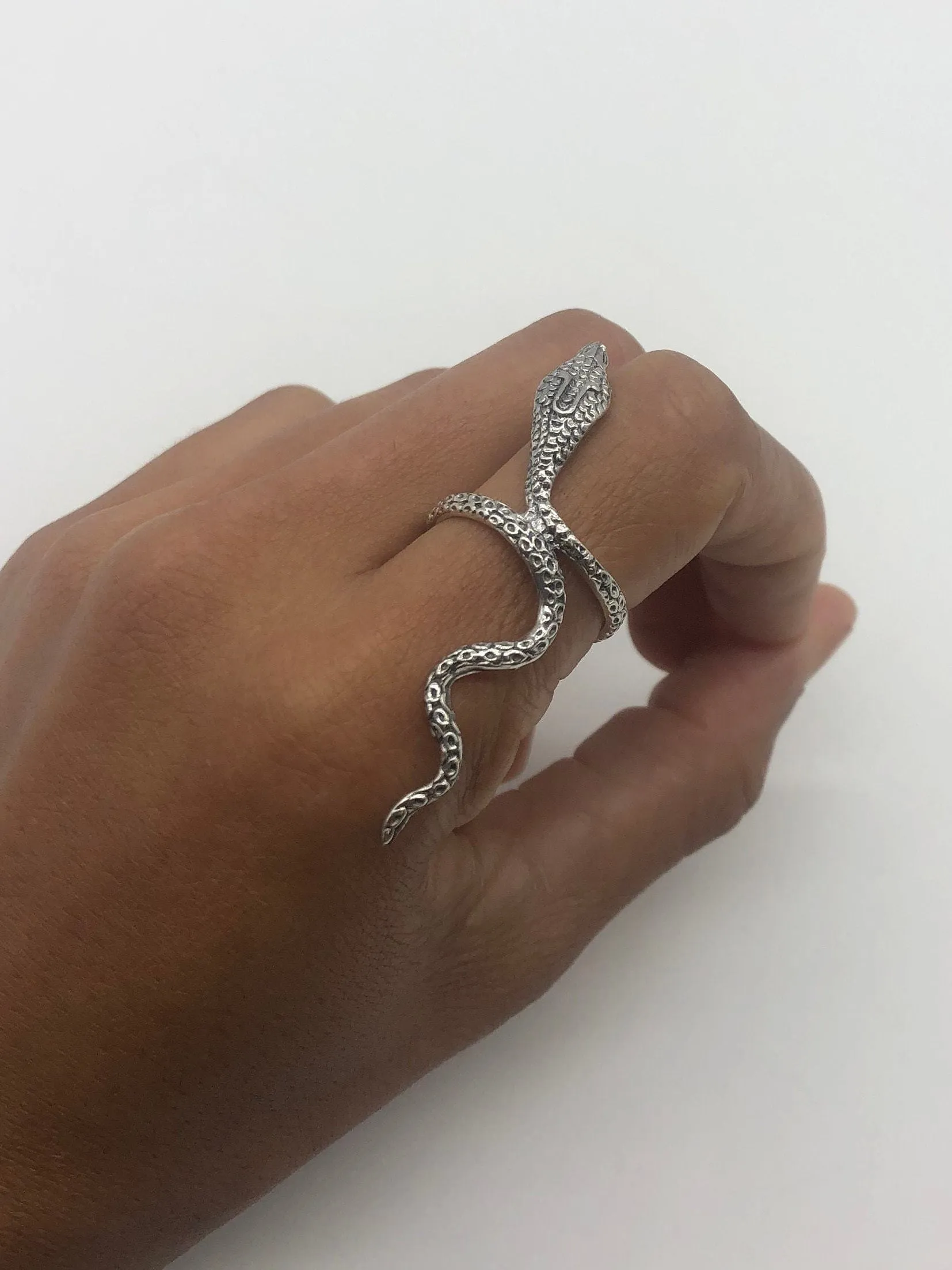 Silver Snake Ring - Silver Serpent Ring - Long Snake Ring