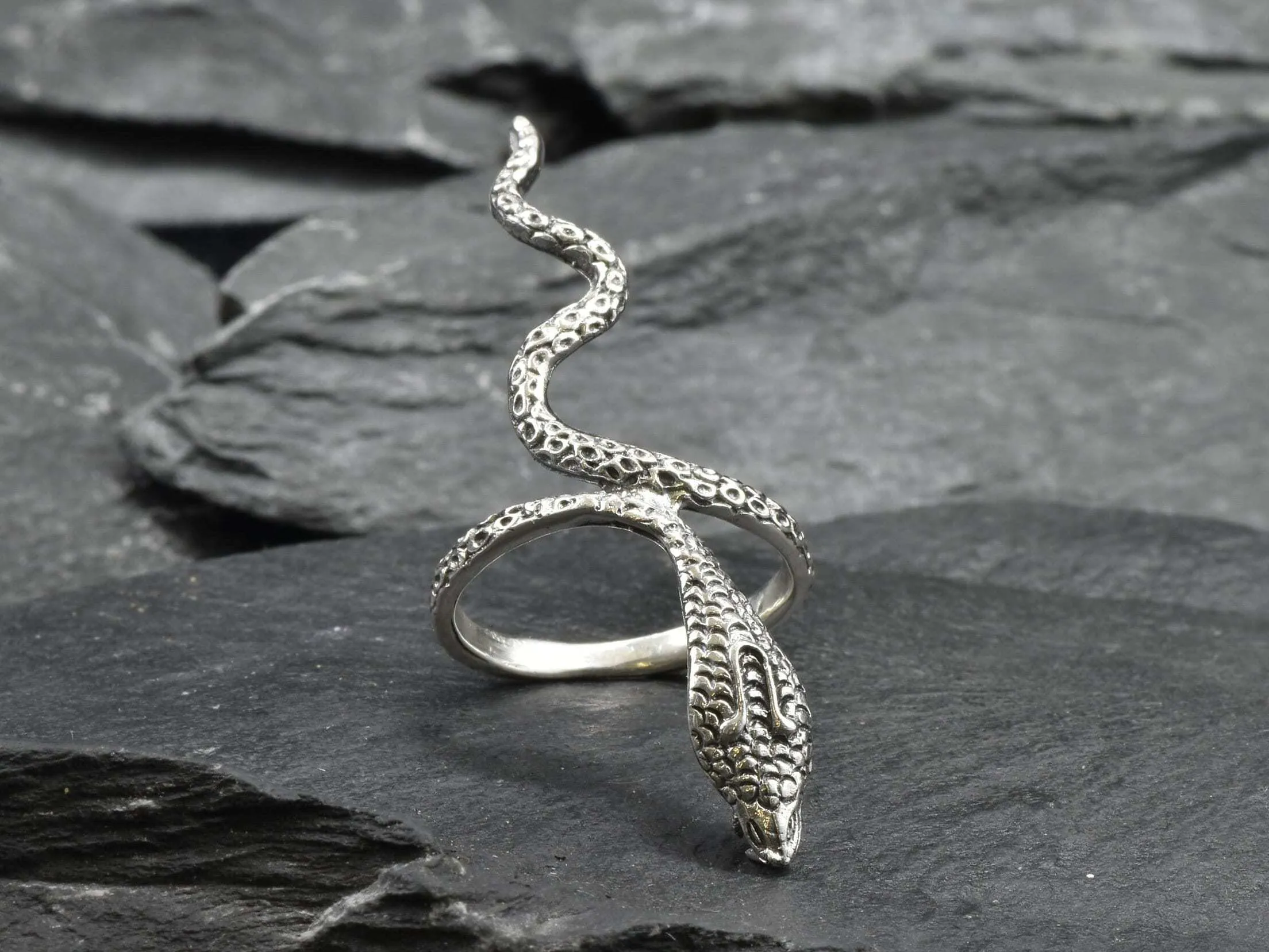 Silver Snake Ring - Silver Serpent Ring - Long Snake Ring