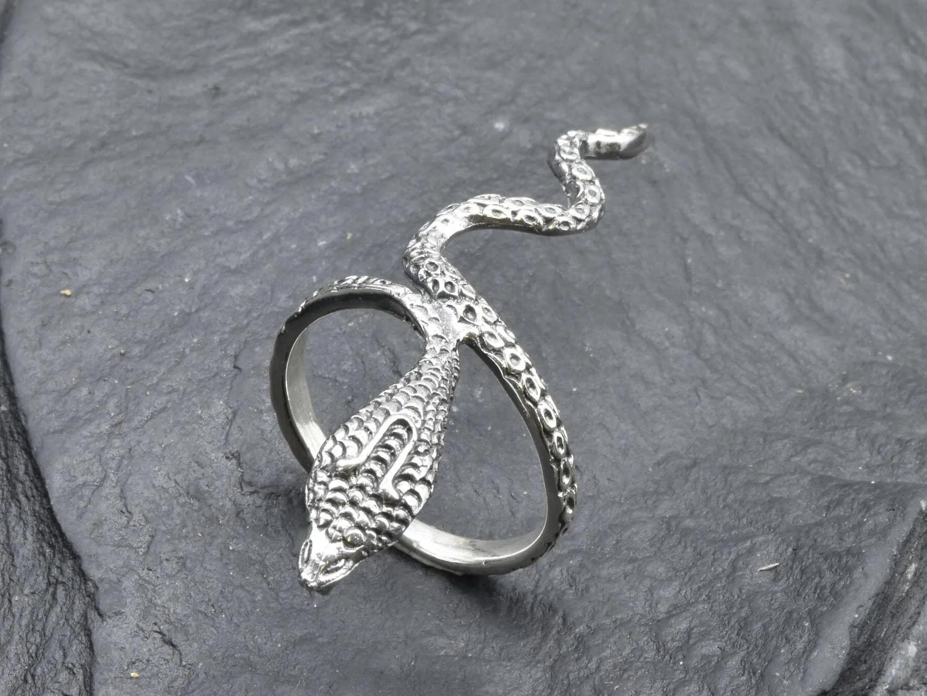 Silver Snake Ring - Silver Serpent Ring - Long Snake Ring