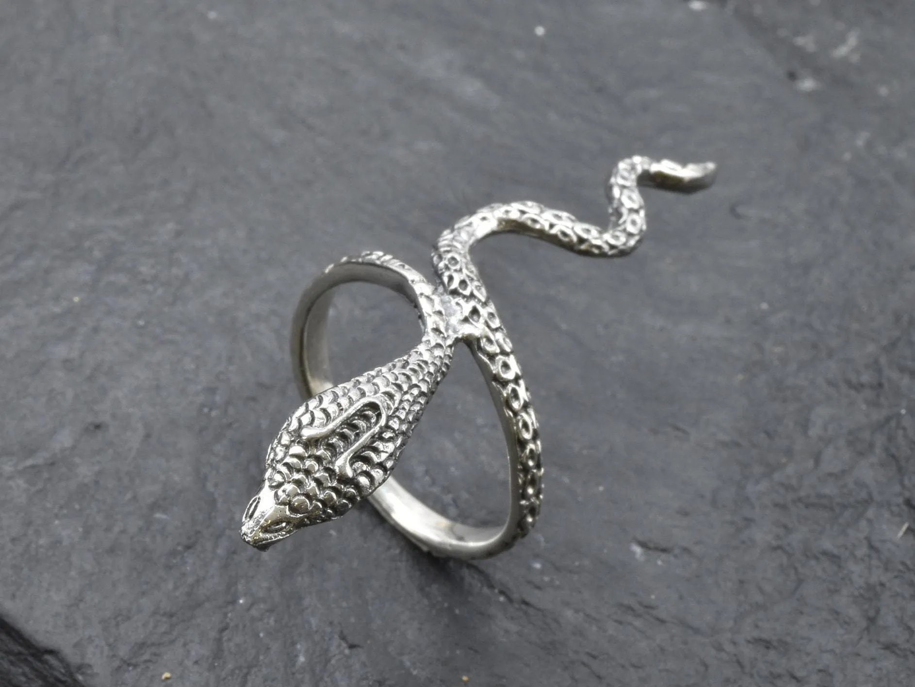 Silver Snake Ring - Silver Serpent Ring - Long Snake Ring