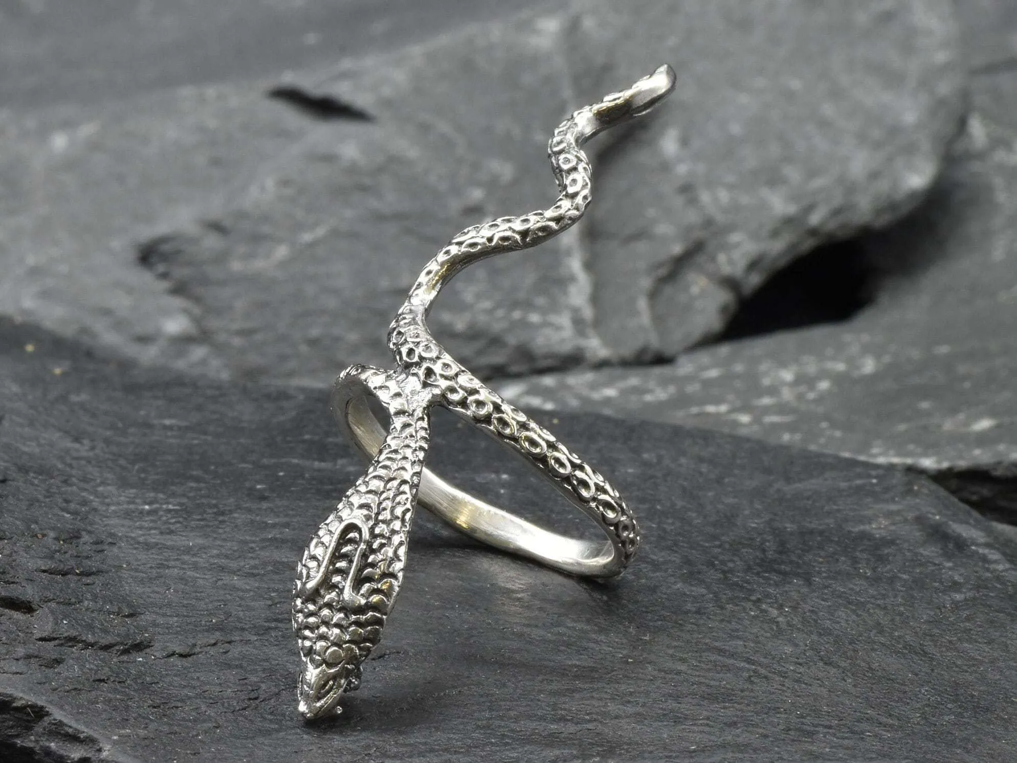 Silver Snake Ring - Silver Serpent Ring - Long Snake Ring