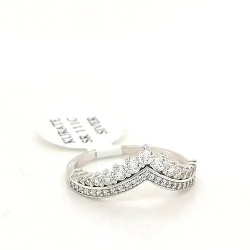 Silver Wishbone CZ Double Row Ring