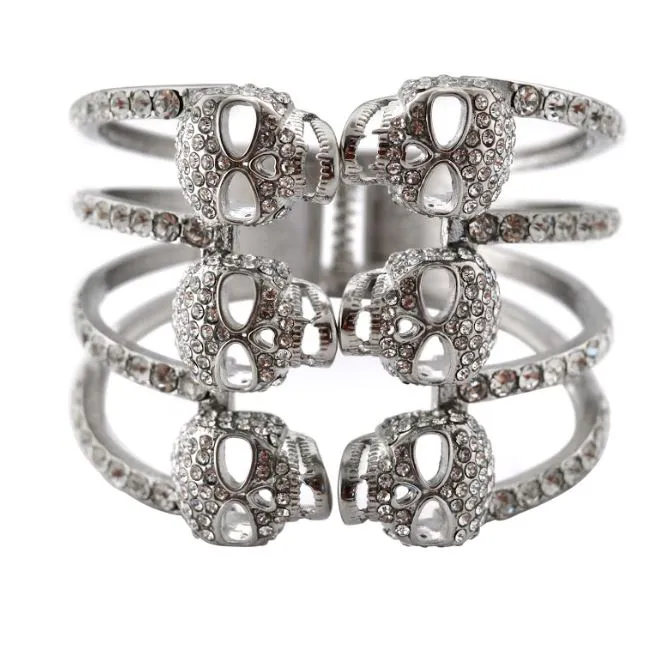 SK2039 Bracelet Six Pack Skulls Imitation Diamond Stones Stainless Steel Heavy Metal Jewelry