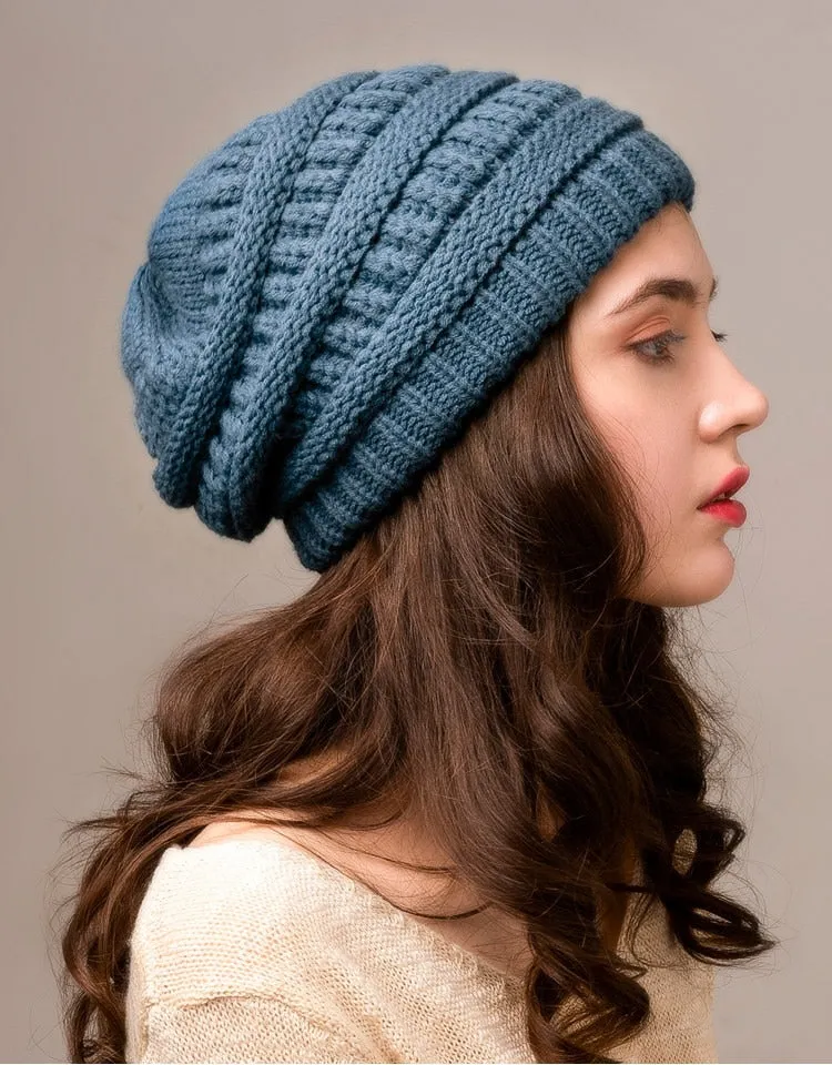 Slouchy Fleece Lining Casual Warm Knitted Winter Beanie