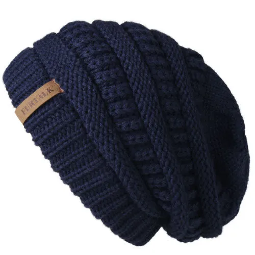 Slouchy Fleece Lining Casual Warm Knitted Winter Beanie