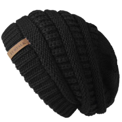 Slouchy Fleece Lining Casual Warm Knitted Winter Beanie