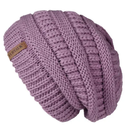 Slouchy Fleece Lining Casual Warm Knitted Winter Beanie