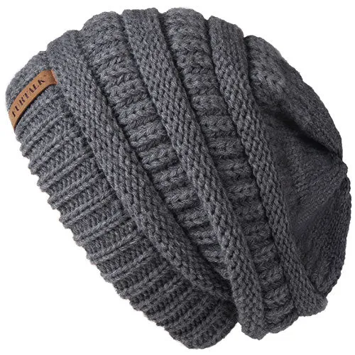 Slouchy Fleece Lining Casual Warm Knitted Winter Beanie