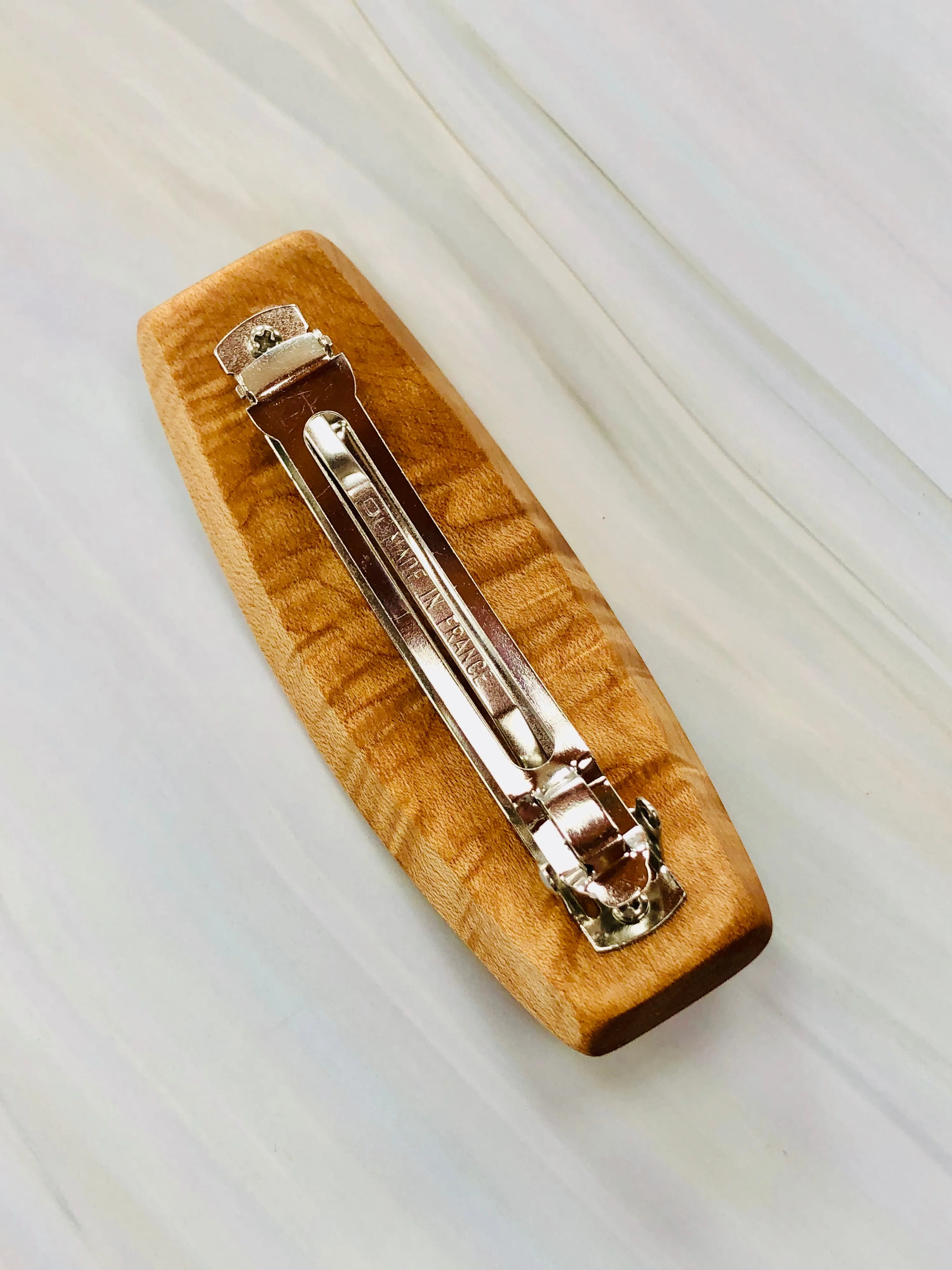 Small Figured Cherry Wood Barrette, Fine Hair barrette, Children's hair clip, wooden hair clip