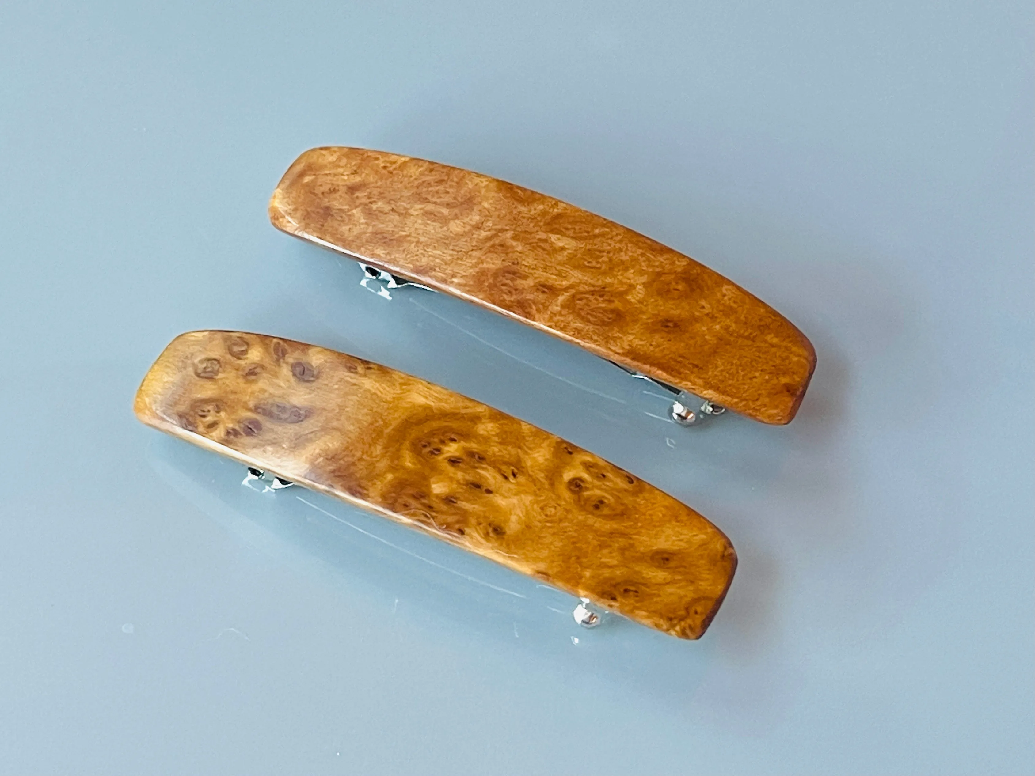 Small Mallee Burl wooden barrettes, light wood hair clips for fine hair