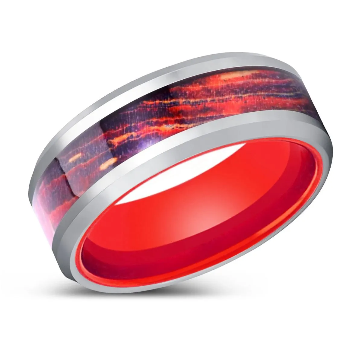 SOLARFLARE | Red Ring, Galaxy Wood Inlay Ring, Silver Edges