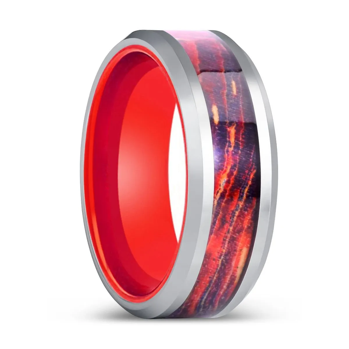SOLARFLARE | Red Ring, Galaxy Wood Inlay Ring, Silver Edges