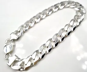 Solid Sterling Silver 925 9.7mm Wide Flat Kerb Curb Bracelet 20cm (last one)