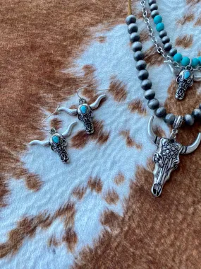 Steer Head Layered Necklace Set