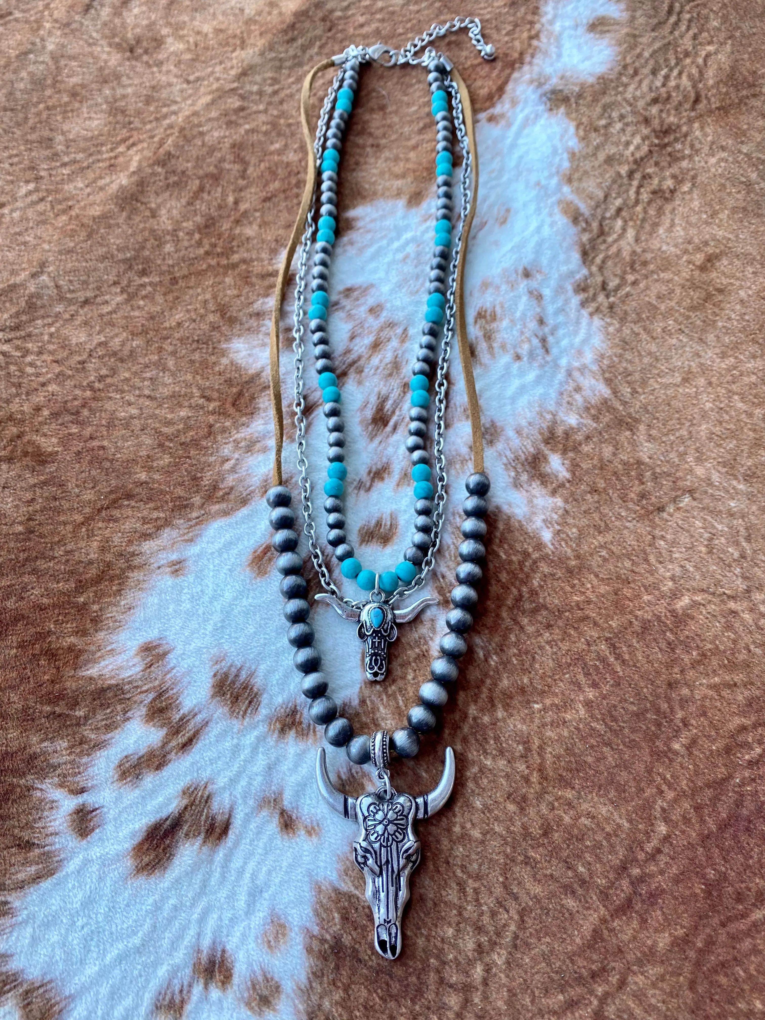 Steer Head Layered Necklace Set