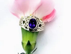 Sterling Celtic Amethyst V Ring