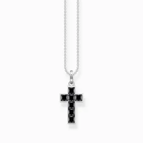 Sterling Silver Black Stones Cross Necklace KE2166-643-11