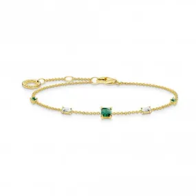 Sterling Silver Gold Plated Green And White Stones Bracelet A2059-971-7-L19V