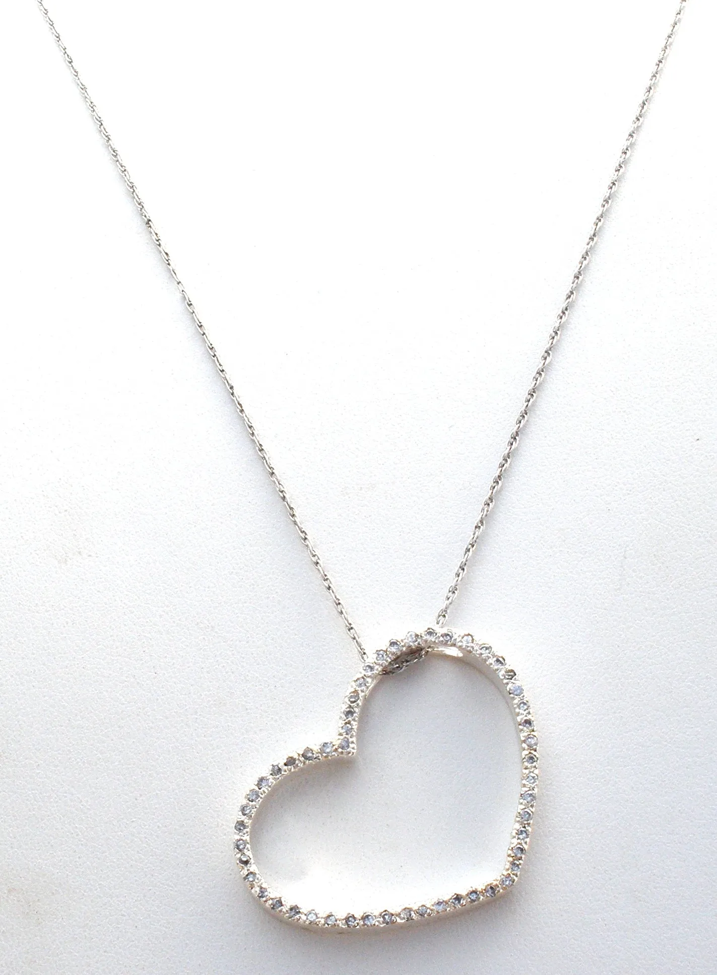 Sterling Silver Heart Necklace with CZ's
