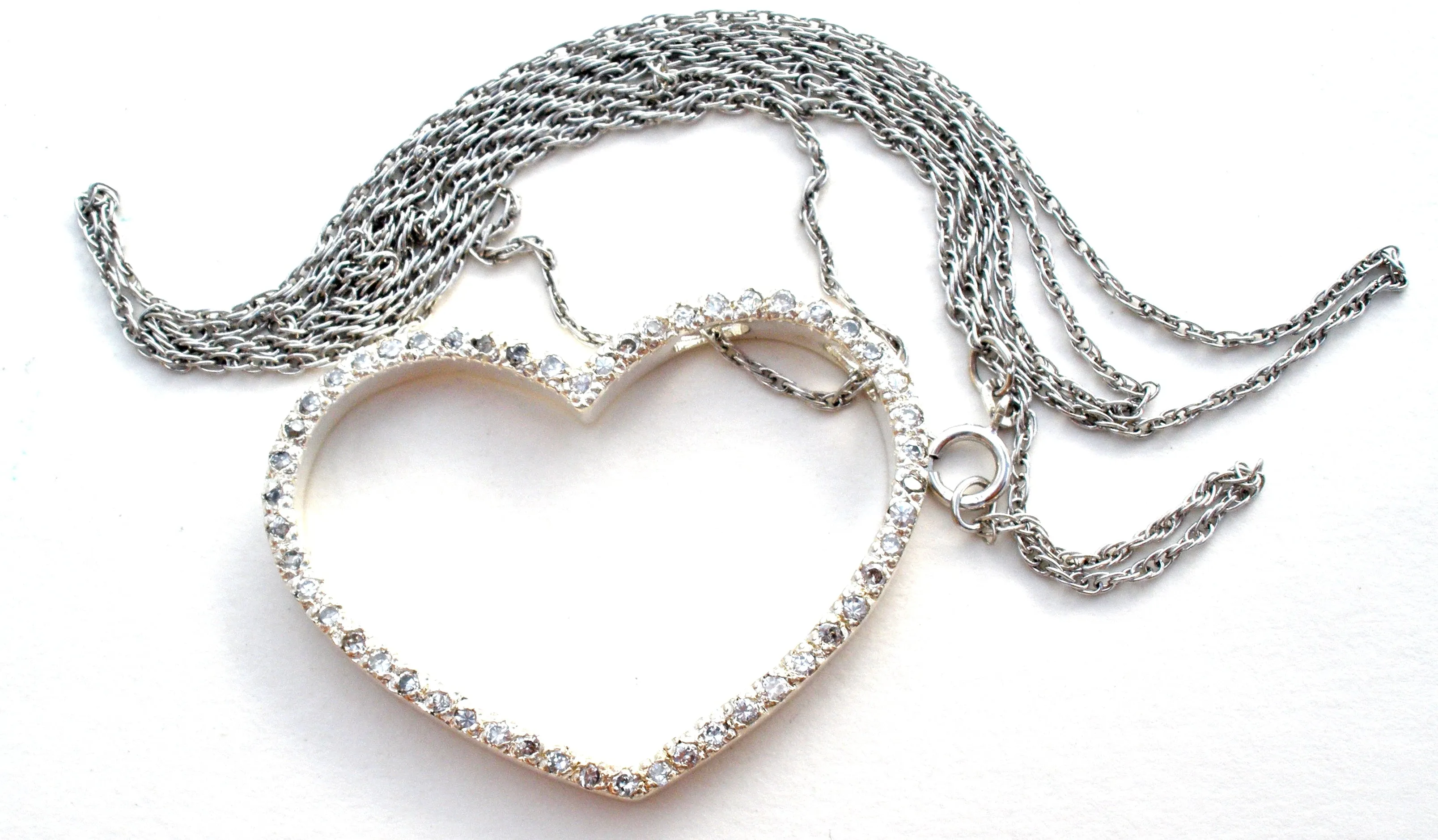 Sterling Silver Heart Necklace with CZ's