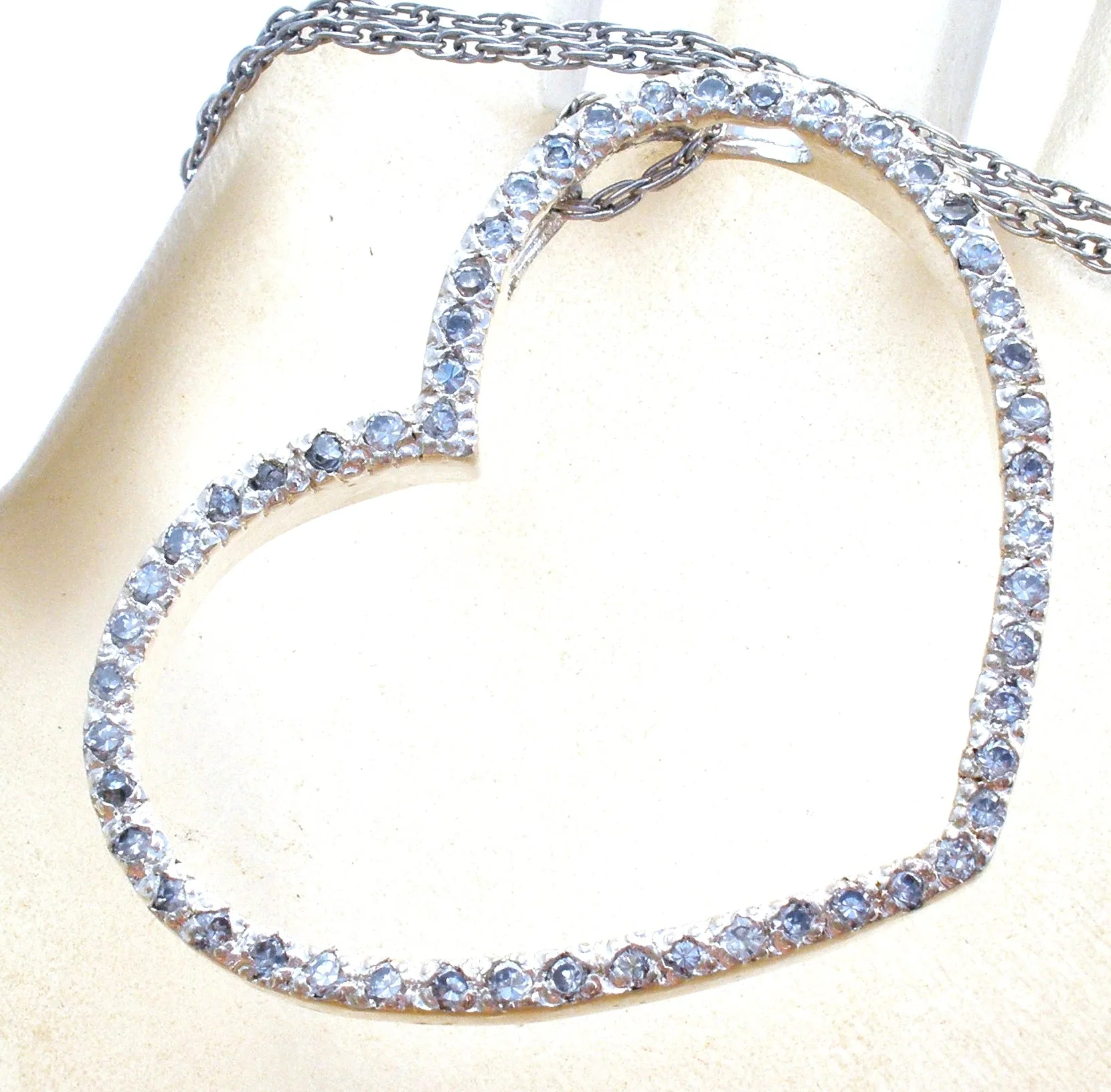 Sterling Silver Heart Necklace with CZ's