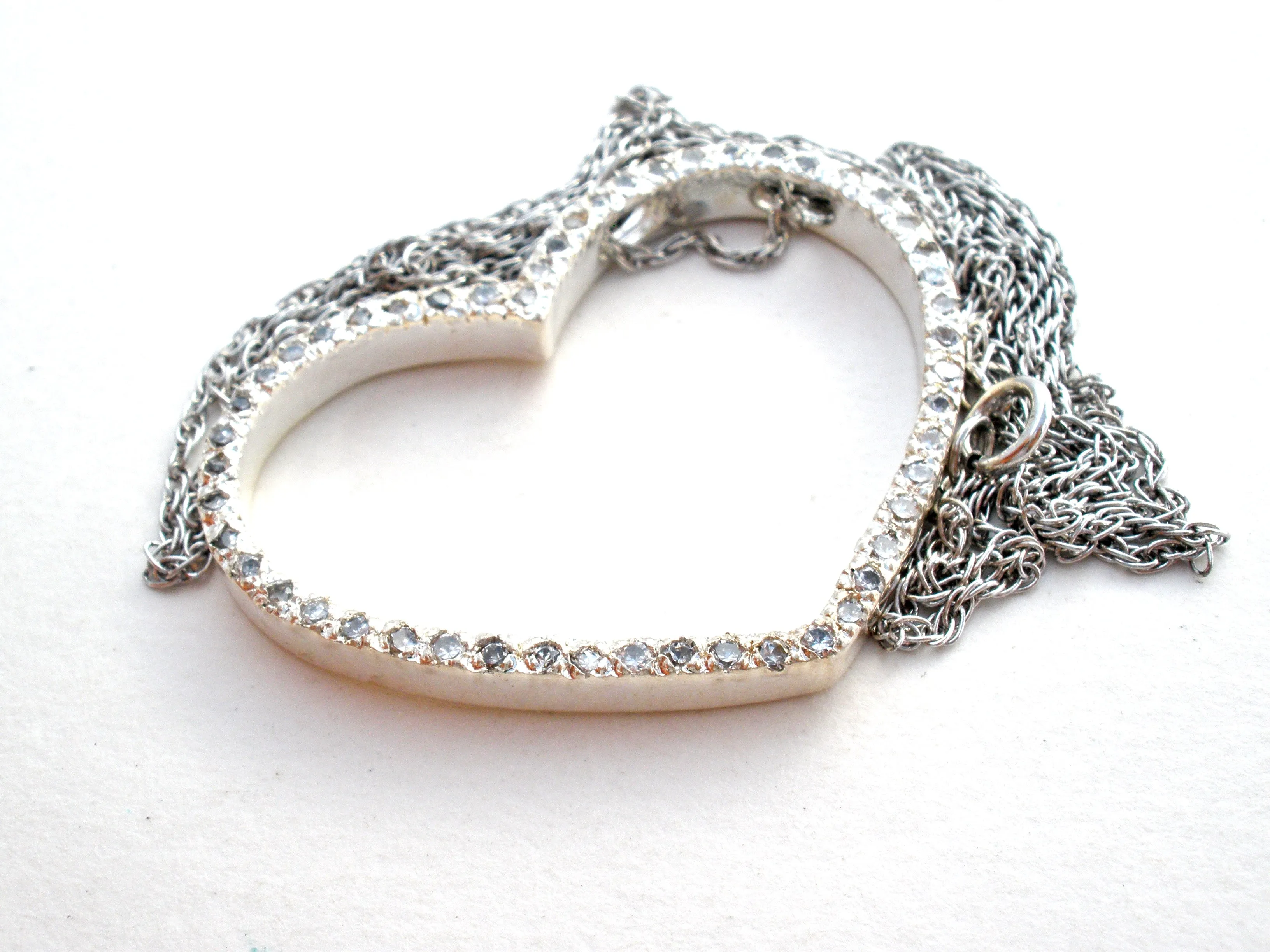 Sterling Silver Heart Necklace with CZ's