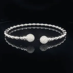 Stone Set Beaded Style Torque Silver Bangle