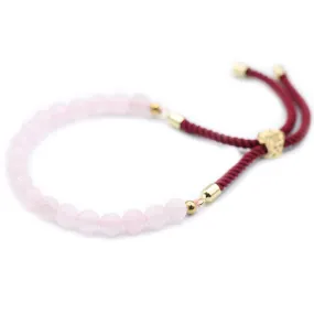 Stylish 18K Gold Plated Rose Quartz Gemstone Bordeaux String Bracelet - Adjustable & Elegant