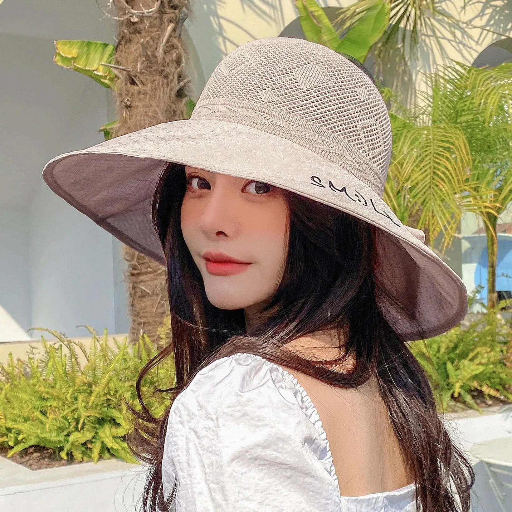 Summer Hats For Women Smile Letter Fashion Hollow Straw Hat Empty Top Bow Design Sun Hat Travel Beach Sun Cap