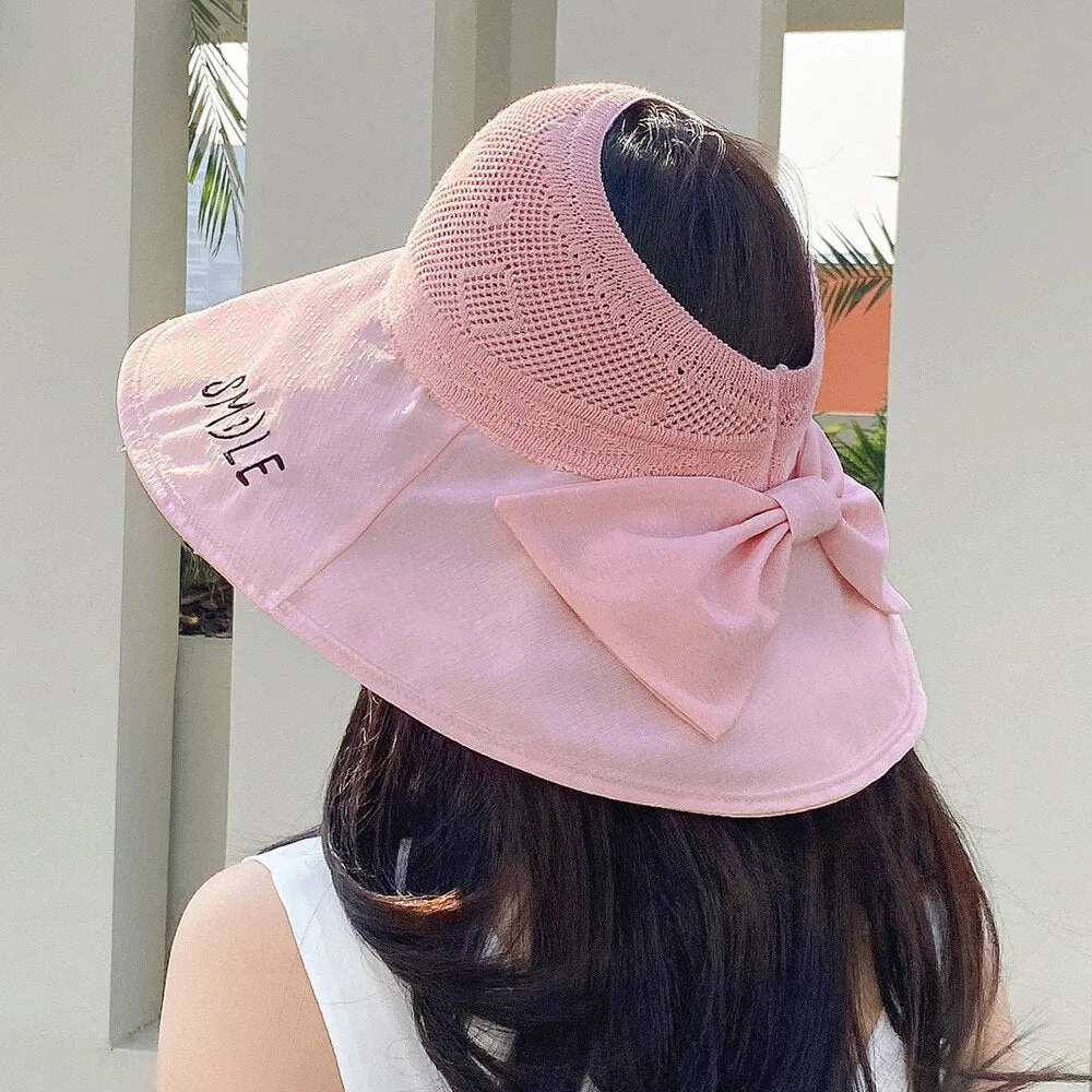 Summer Hats For Women Smile Letter Fashion Hollow Straw Hat Empty Top Bow Design Sun Hat Travel Beach Sun Cap