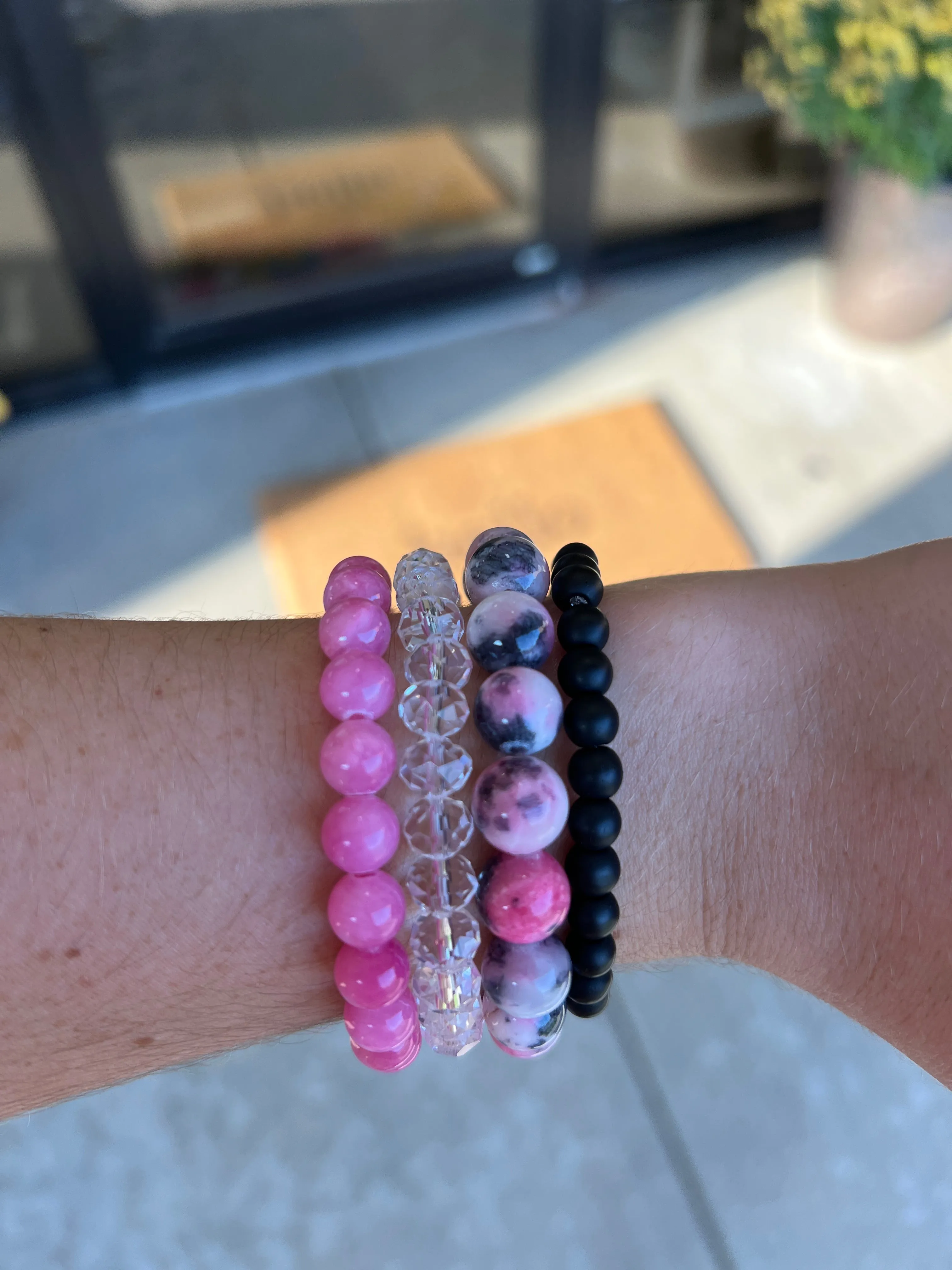 Swim Grey and Pink Jade 10mm Bracelet