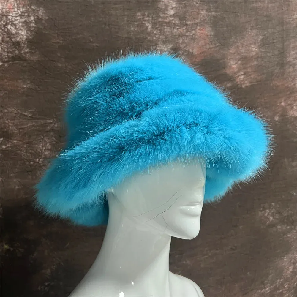 TAVIMART  -  Bucket hat Purple winter new candy color faux fur Y2k warm plush basin hat Unisex Bucket hat hat hats for women