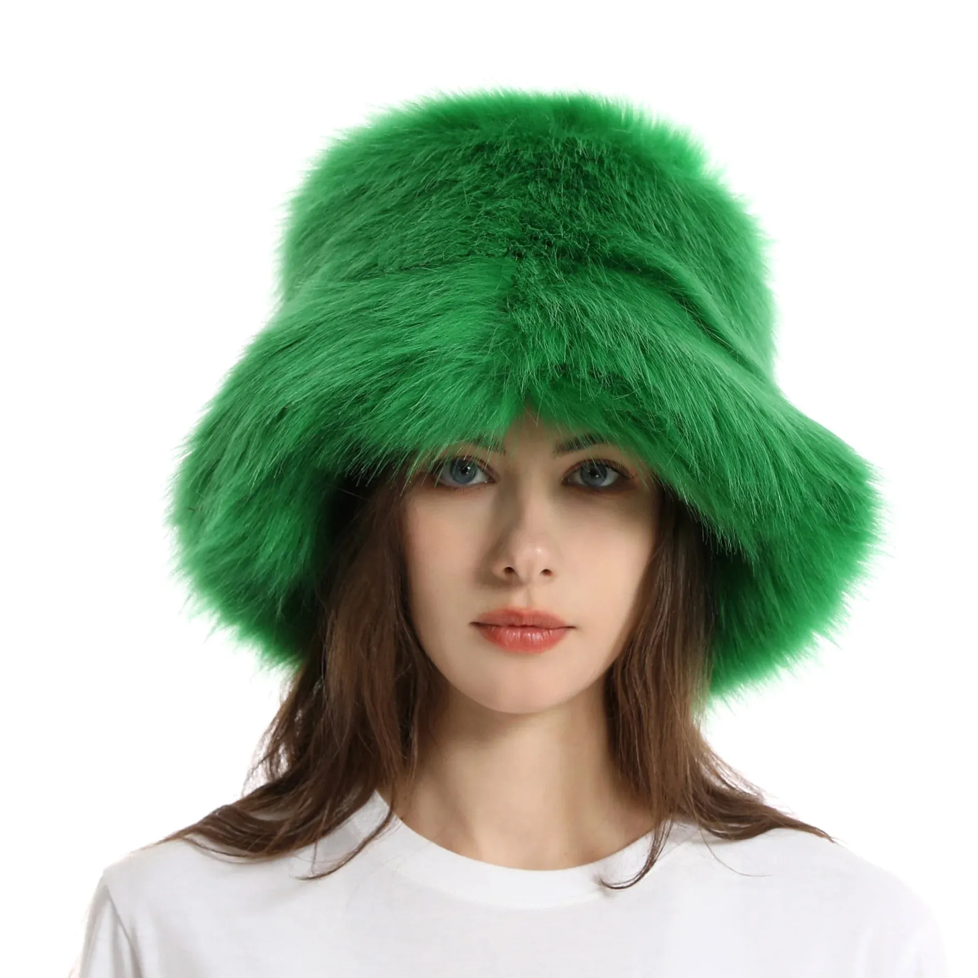 TAVIMART  -  Bucket hat Purple winter new candy color faux fur Y2k warm plush basin hat Unisex Bucket hat hat hats for women