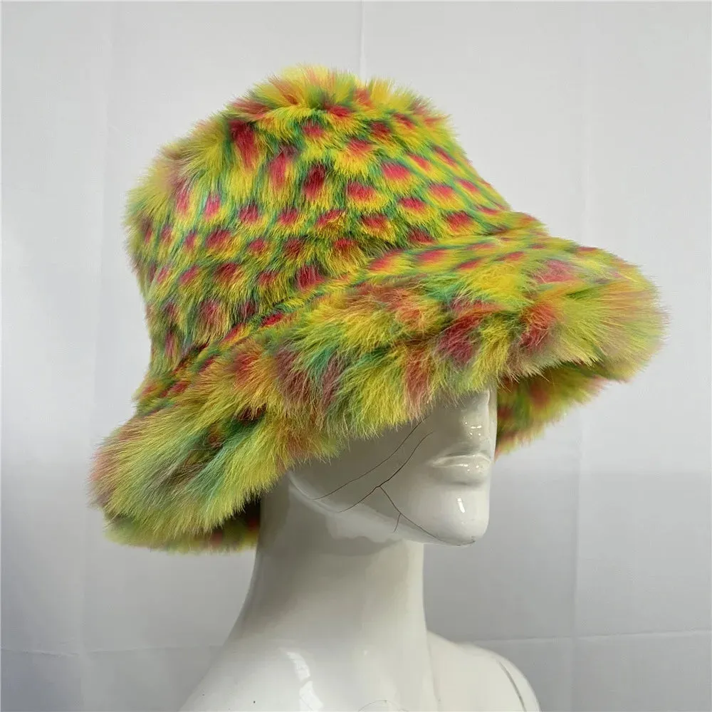 TAVIMART  -  Bucket hat Purple winter new candy color faux fur Y2k warm plush basin hat Unisex Bucket hat hat hats for women