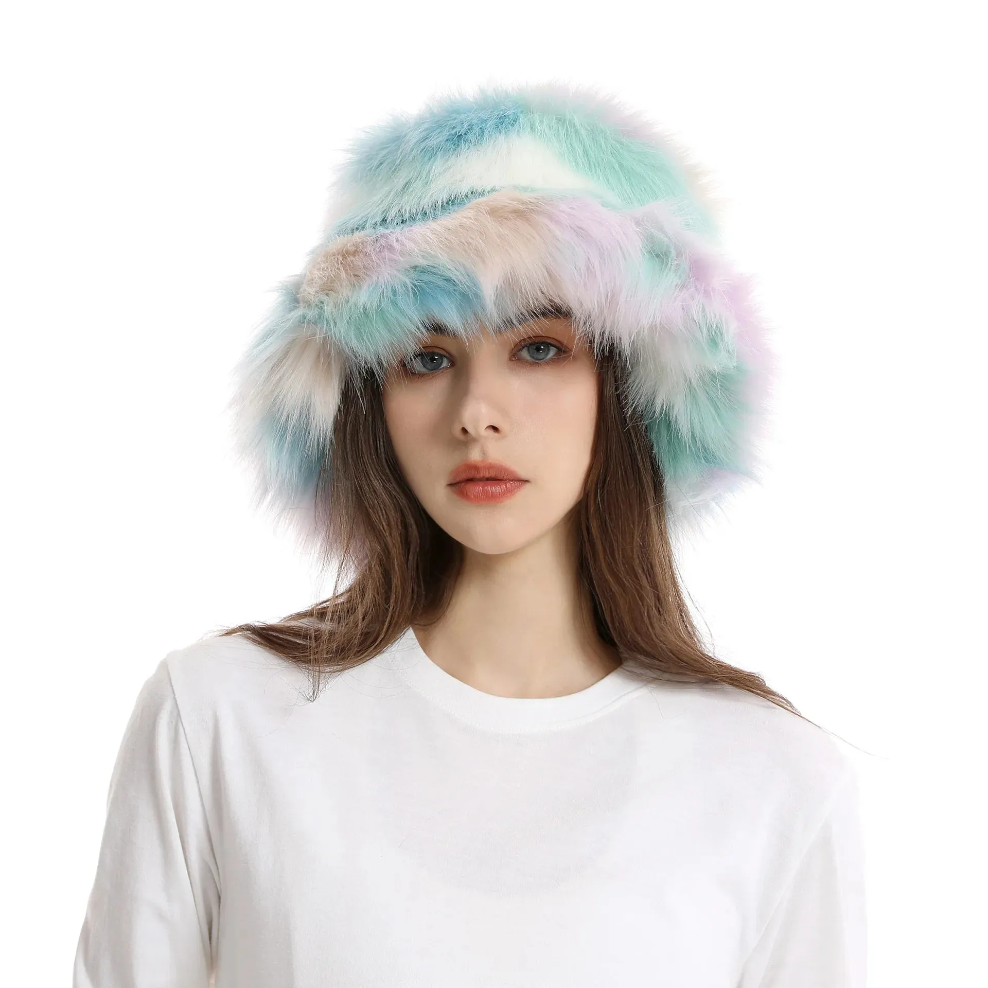 TAVIMART  -  Bucket hat Purple winter new candy color faux fur Y2k warm plush basin hat Unisex Bucket hat hat hats for women