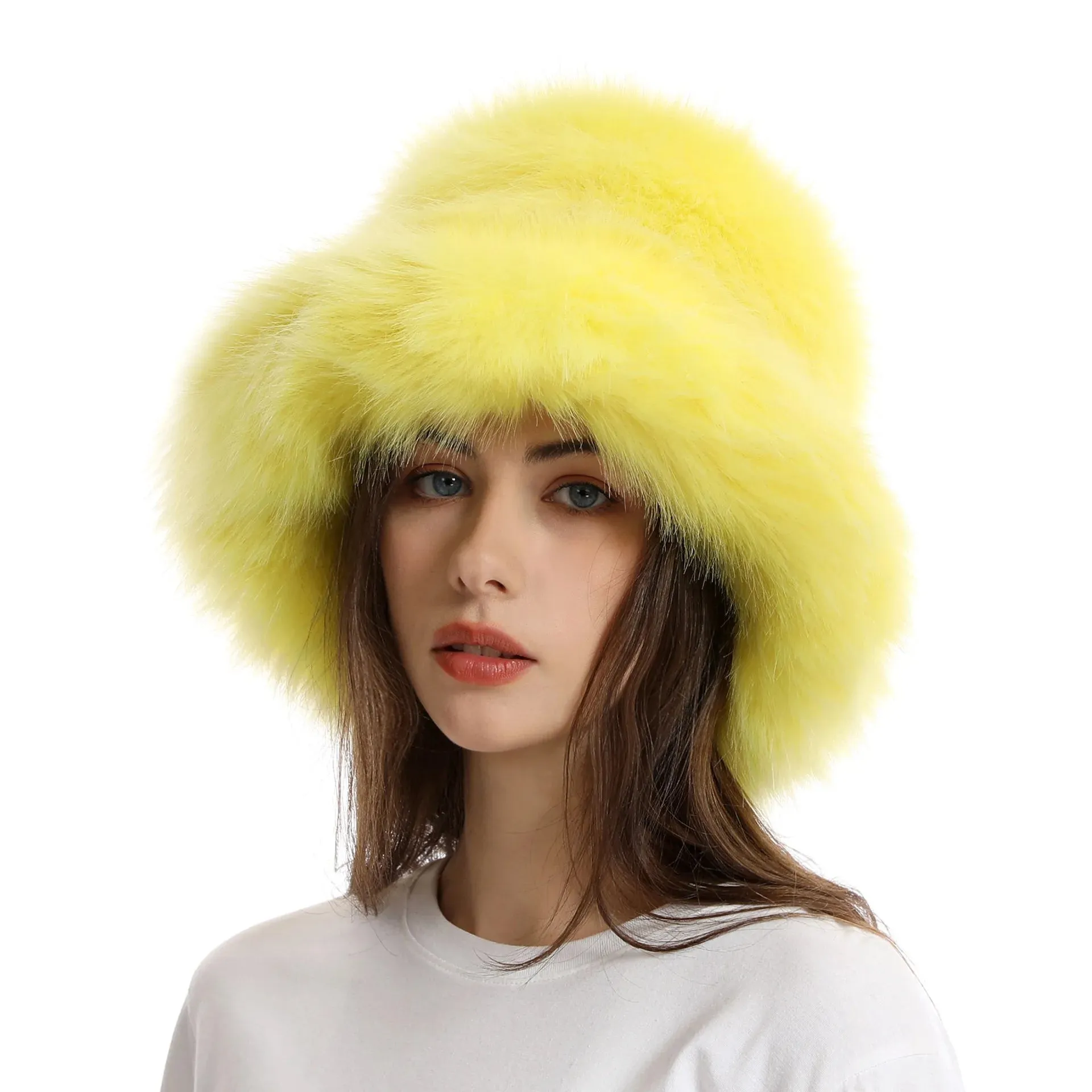 TAVIMART  -  Bucket hat Purple winter new candy color faux fur Y2k warm plush basin hat Unisex Bucket hat hat hats for women