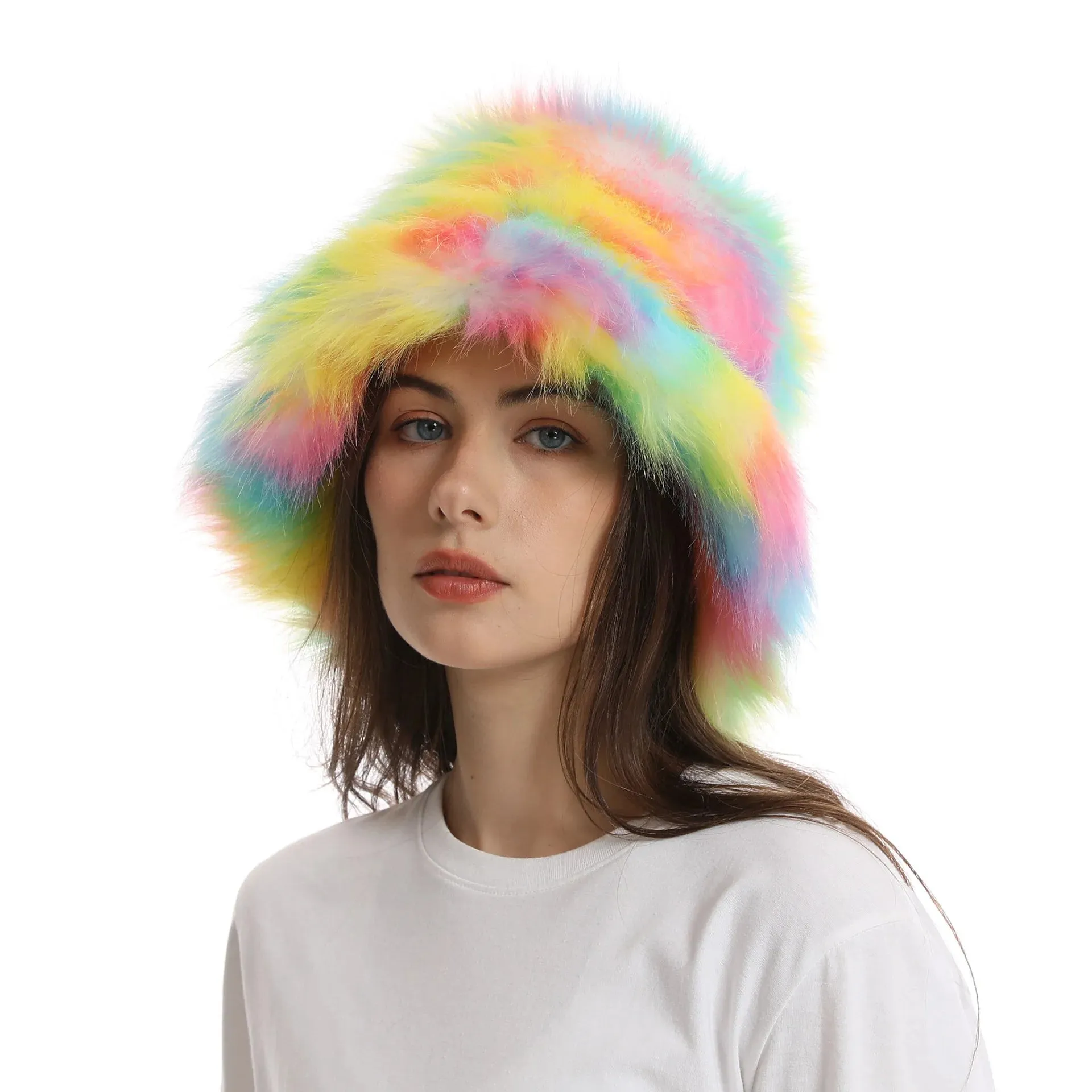 TAVIMART  -  Bucket hat Purple winter new candy color faux fur Y2k warm plush basin hat Unisex Bucket hat hat hats for women